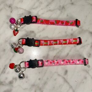 NWOT PINK CAT COLLARS WITH CHARMS AND BELLS STRAWBERRY APPLE WATERMELON
